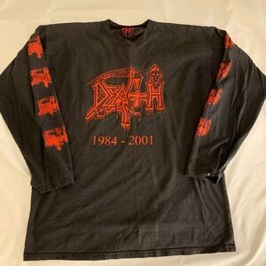 Vintage Death Graphic Long Sleeve Tee - Black with Red Print